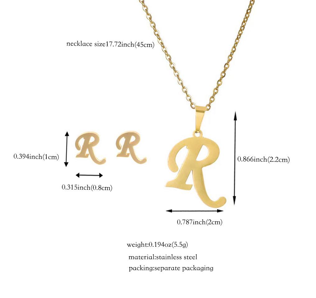 Titanium Steel Jewelry Set: Non-Fading English Letter Necklace & Earrings