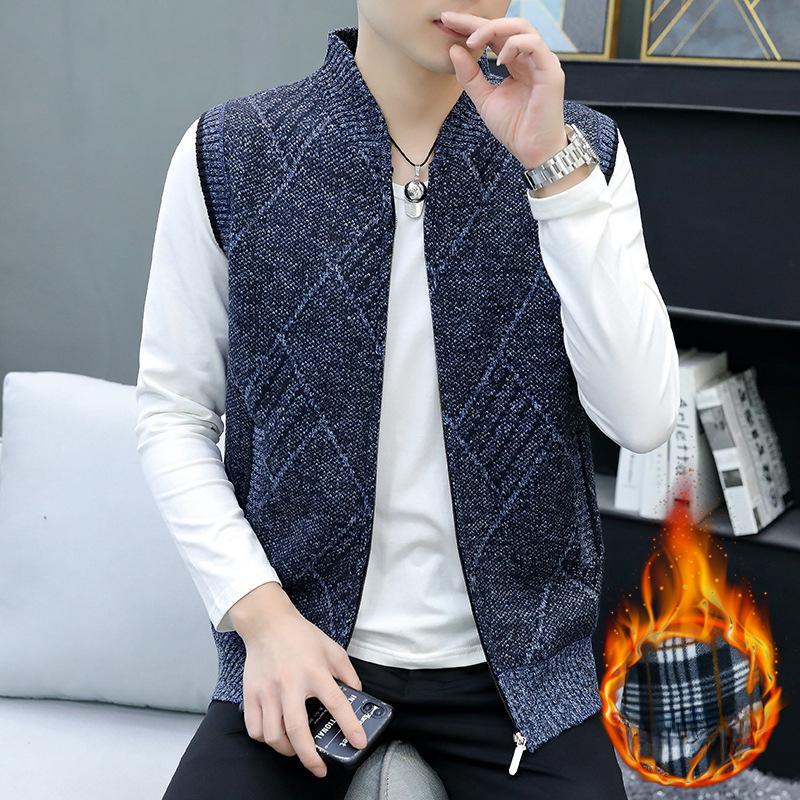 Vesta Tricotată Nouă de Pluș pentru Bărbați Jachetă Pulover Autonomă Vestă de Modă High-end Vestă Casual