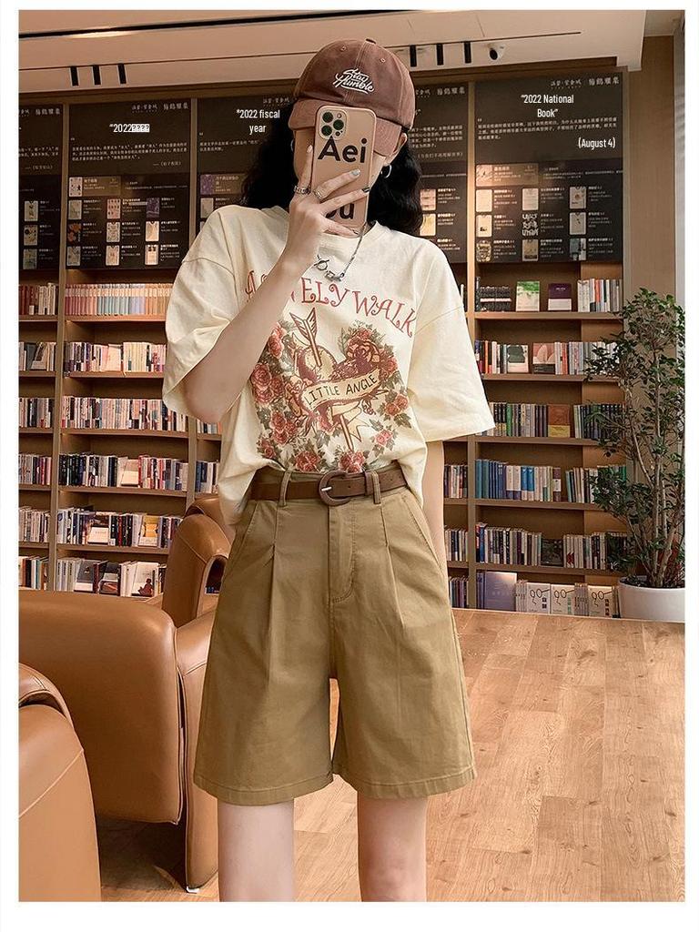 Ice Silk Women's High Waist A-line Summer Shorts - Loose Fit, Mid-Length, Wide Leg