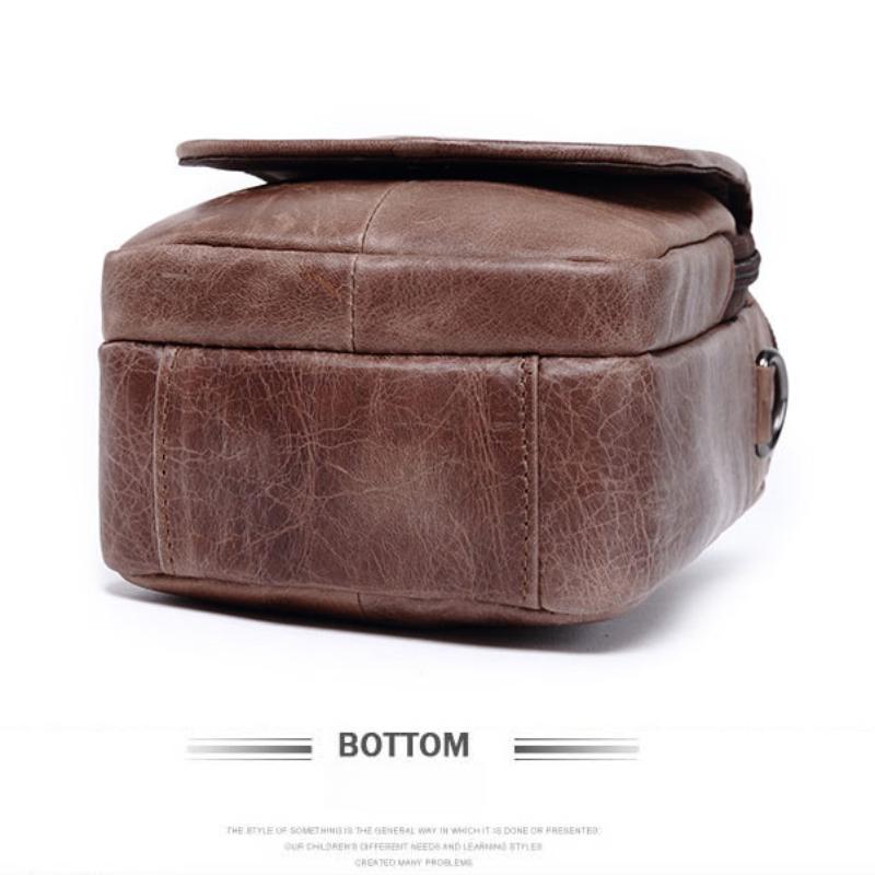 Men's Mobile Phone Bag Small Bag Mini Crossbody Bag Leather Mobile Phone Waist Bag with Belt Retro Cowhide 7-inch Bag