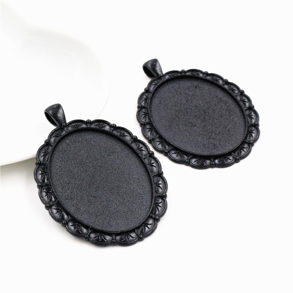 5pcs 30x40mm Inner Size Antique Silver Plated and Bronze and Black Cabochon Base Setting Charms Pendant