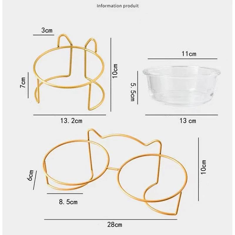 Glass Cat Dog Bowl Puppy Food Bowl With Iron Frame Gold Stand Raised Water Feeder Bowl Pet Supplies Accessories