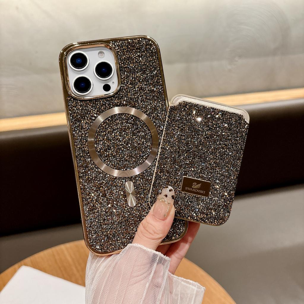 New Diamond Magnet for Apple 16 ProMax Phone Case for IPhone 15 Card Pack for Samsung S25 Ultra Plated Case