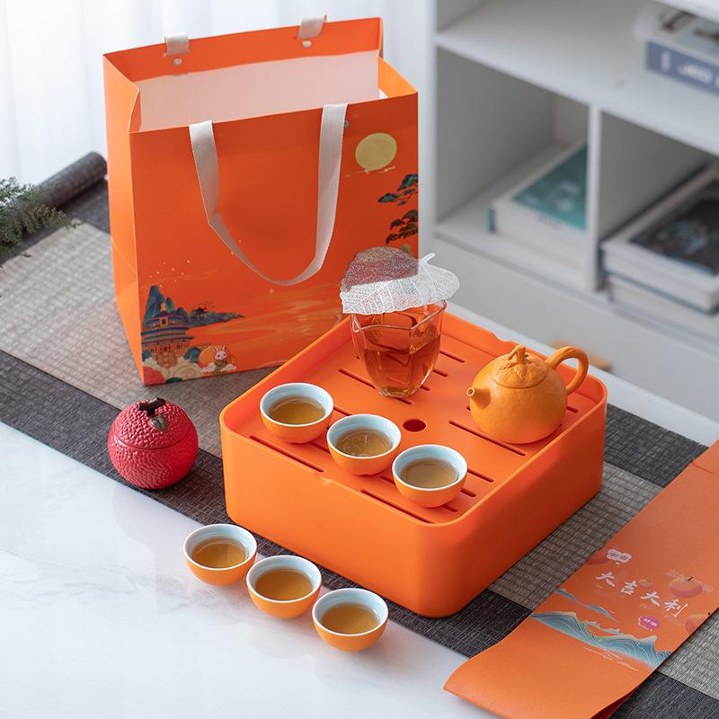 Business Gifts Good Luck Kung Fu Ceramic Tea Set Gift Office Light Luxury Cheap Travel Tea Set