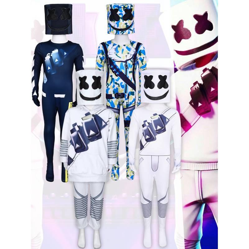 Conjunto de Disfraz de DJ Marshmello con Capucha, Guantes y Pantalones para Actuación de Halloween