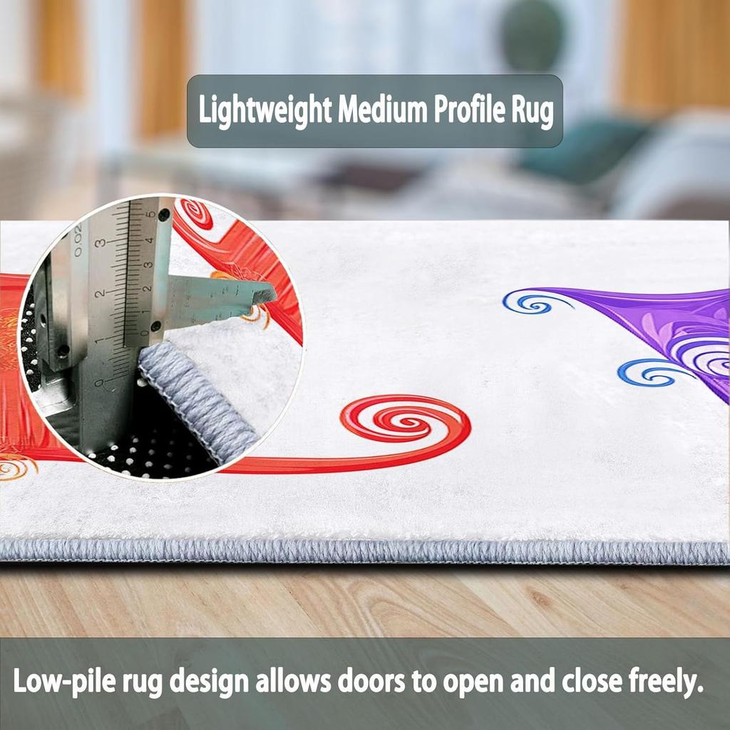 Modern Cartoon Letter Texture Print Round Area Rug,White Washable Carpet Runner - Non Slip Circle Rug Carpet Absorbent Mat for