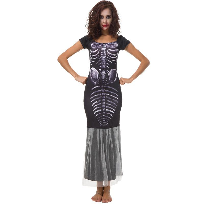 New Halloween new white yarn fishtail dress, witch suit, temperament witch night ghost game suit
