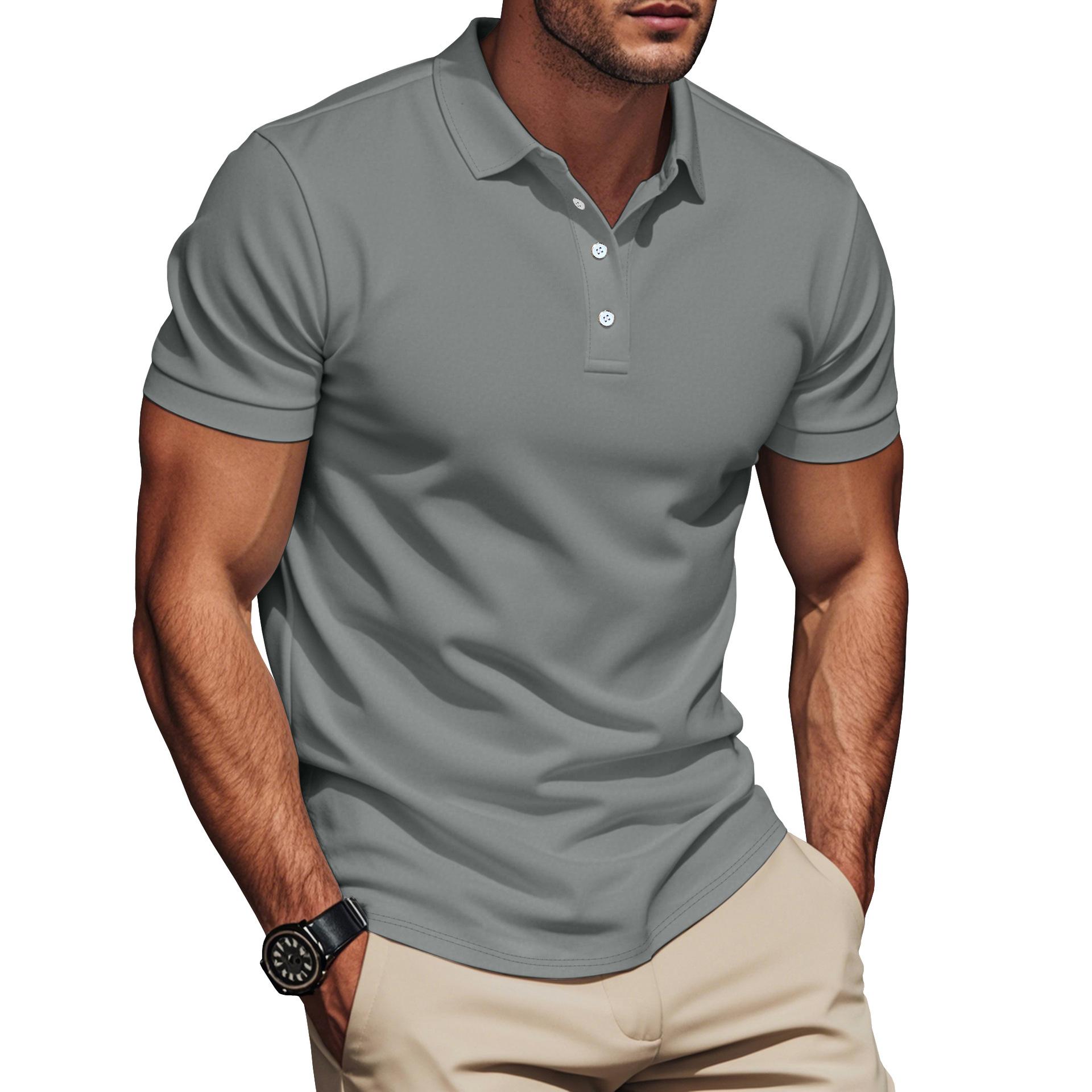 

Summer Men s Polo Shirt Men s Lapel Business Office Solid Color Short Sleeved T-shirt Male Fashionable Casual Sports Top 3XL сірий