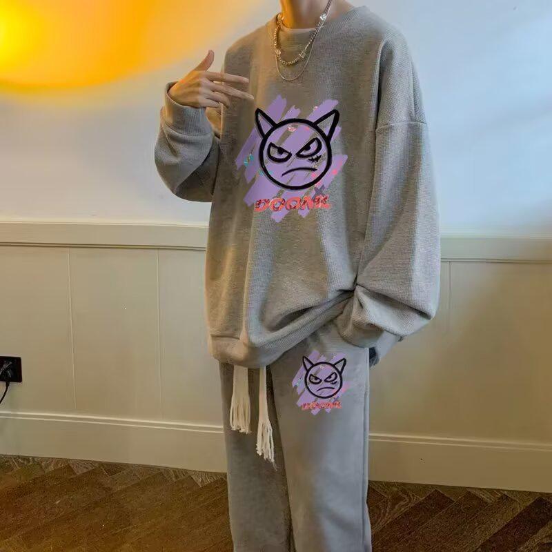 Harajuku Sporty Afslappet Herre Hættetrøje & Bukser Sæt - Trendy, Kreativt, Alsidigt Design