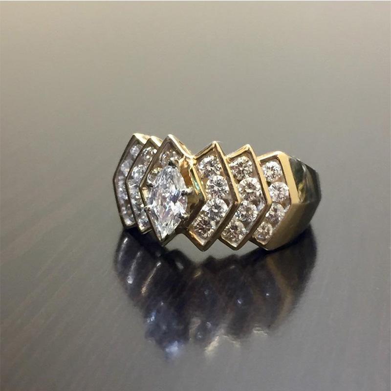 Neue Luxus-Ringe zum Hochzeitstag für Frauen, brillanter Zirkonia, modischer goldfarbener Ring, bestes Geschenk, hochwertiger Schmuck