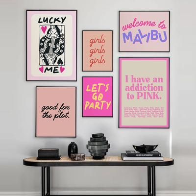 Mural Pink Wall Decor Trendy Retro Aesthetic Posters And Prints Cartoon Quote Wall Art Canvas Painting For Dorm Room Decor