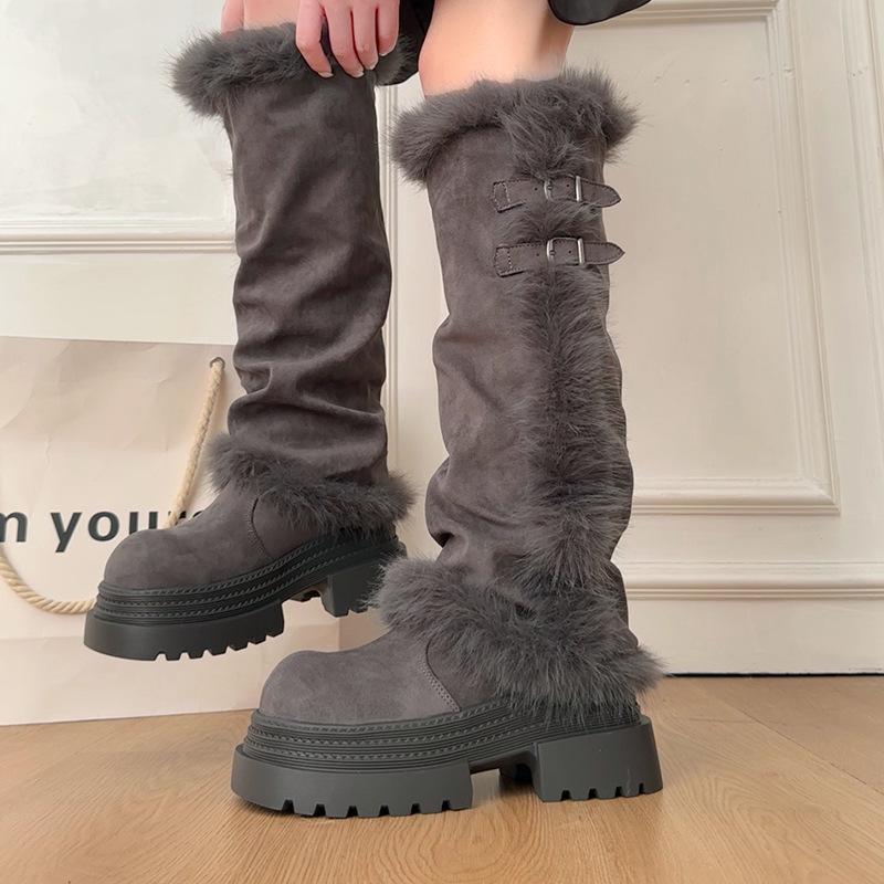 Damenpelz eine dicke Sohle erhöhend Winter leichte gepolsterte warme Schneestiefel rutschfest tragbar lässige Sneaker Baumwollstiefel