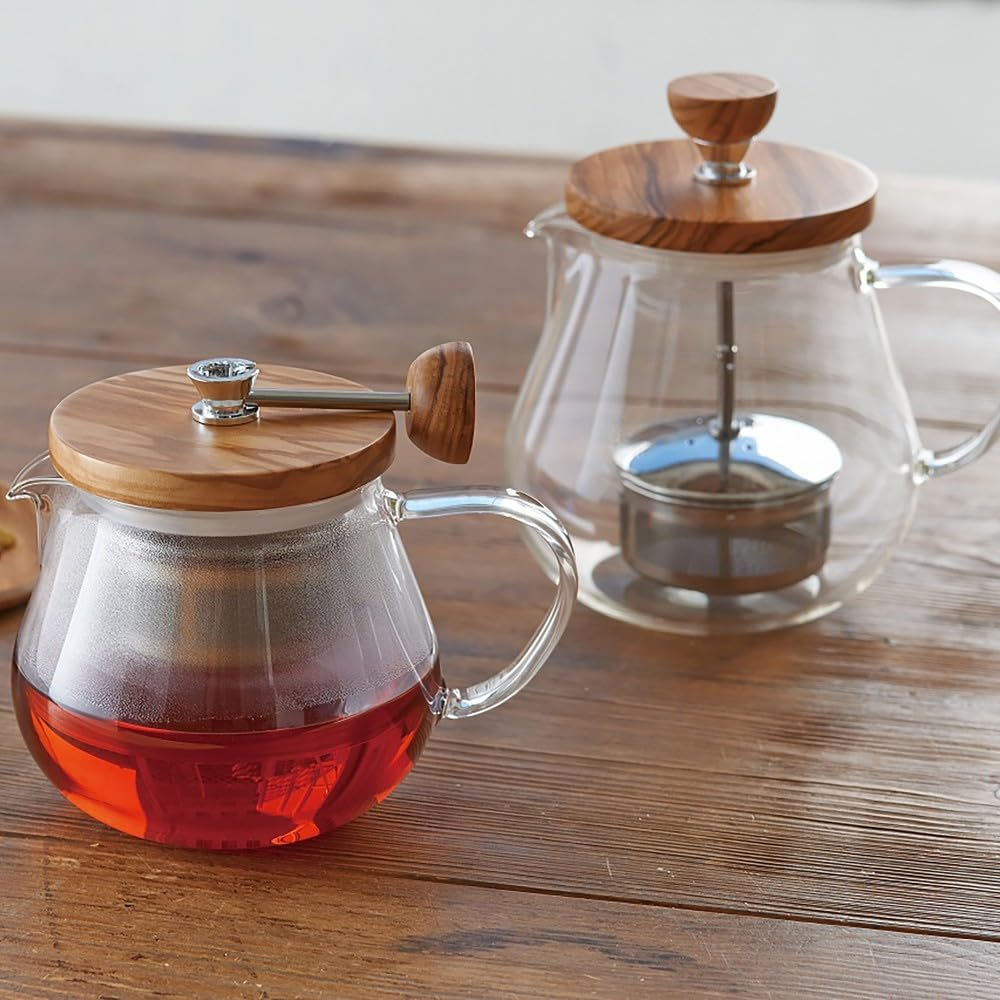 HARIO [TEO Wood 450] Olive Wood Teapot with Pull-Out Tea Strainer, Gift Wrapping Available, Model Number: TEO-45-OV