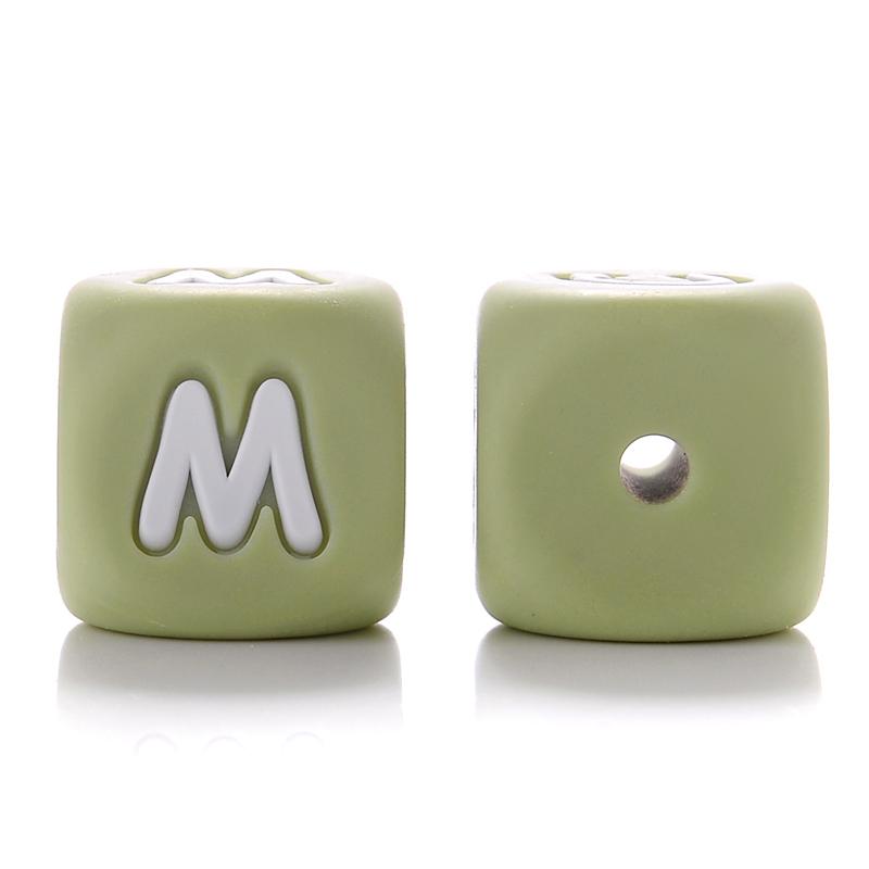10Pcs 12mm Sage Silicone Alphabet Letter Beads 26 English Letter Baby Name Beads Teething Pacifier Chain Silicone Baby Teether