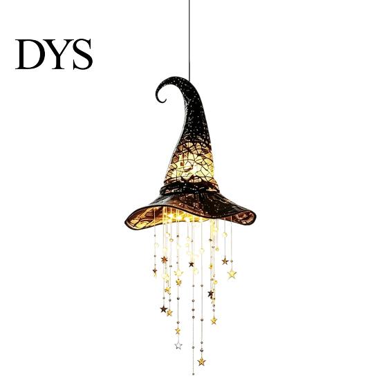 Adereços Pendurados para Festa de Halloween Sino de Chapéu de Bruxa Iluminado, Ornamento Oco Brilhante com LED com Ornamentos Assustadores para Entrada Franjas de Estrela, Chapéu de Bruxa,