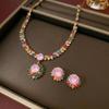 European-American Zircon Necklace & Earrings Set: Seven-Color Trendy Flower Design