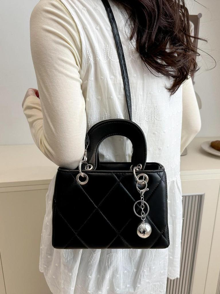 Trendy 2025 Argyle Embroidered Korean-Style Large Capacity Crossbody Handheld Bag