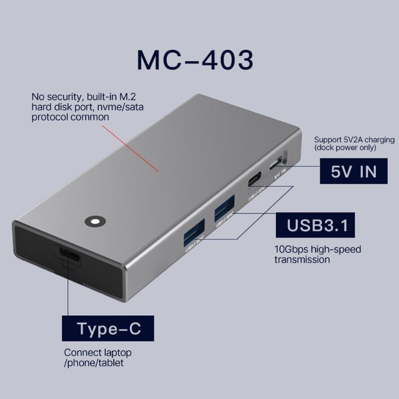 TypeC Docking Station M.2 Two Protocols 4K HDMIcompatible PD100W USB 10Gbps Fast USB Adapter for Laptops Conversion
