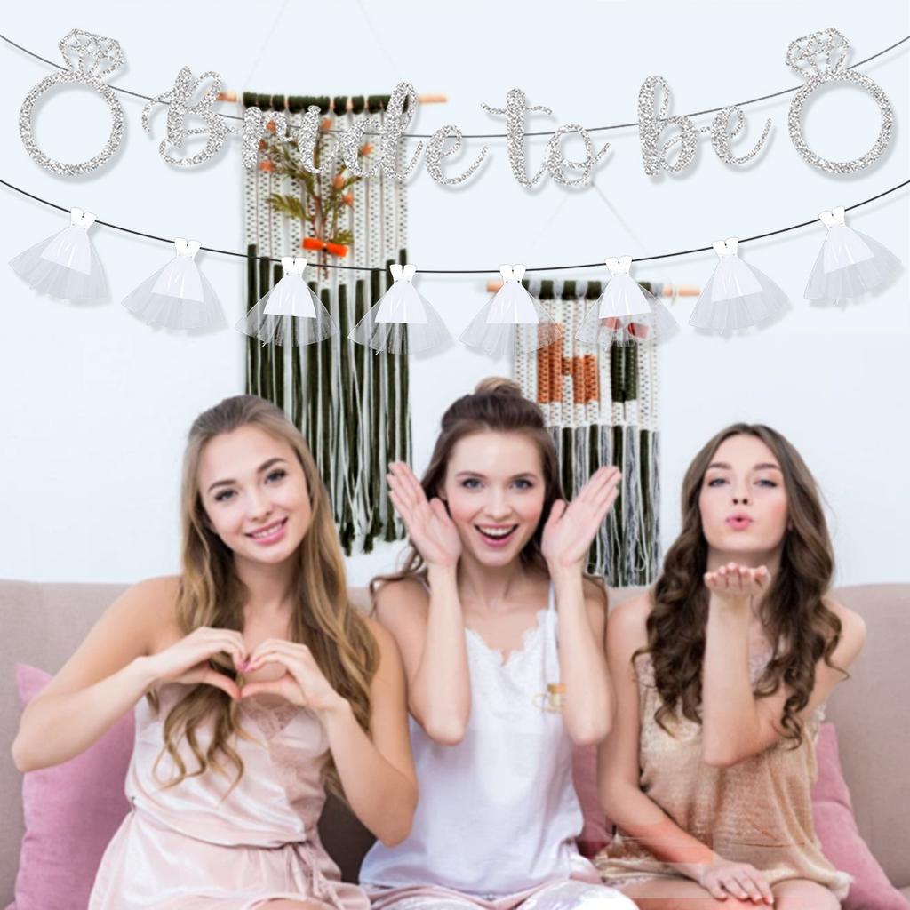 Bachelor Party Theme Decoration Wedding Arrangement Diamond Ring Wedding Dress Glitter Pulling Flag Latte Flower