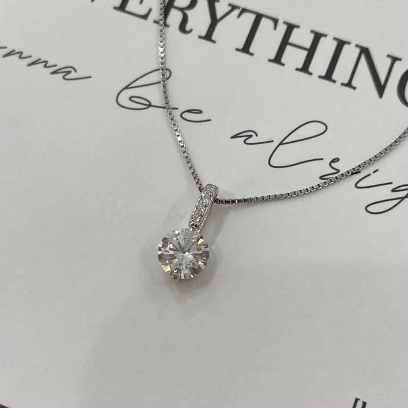 Exquisite Simple Shiny Zircon Pendant Necklace for Women Temperament Silver Color Stainless Steel Crystal Chokers Jewelry Gift