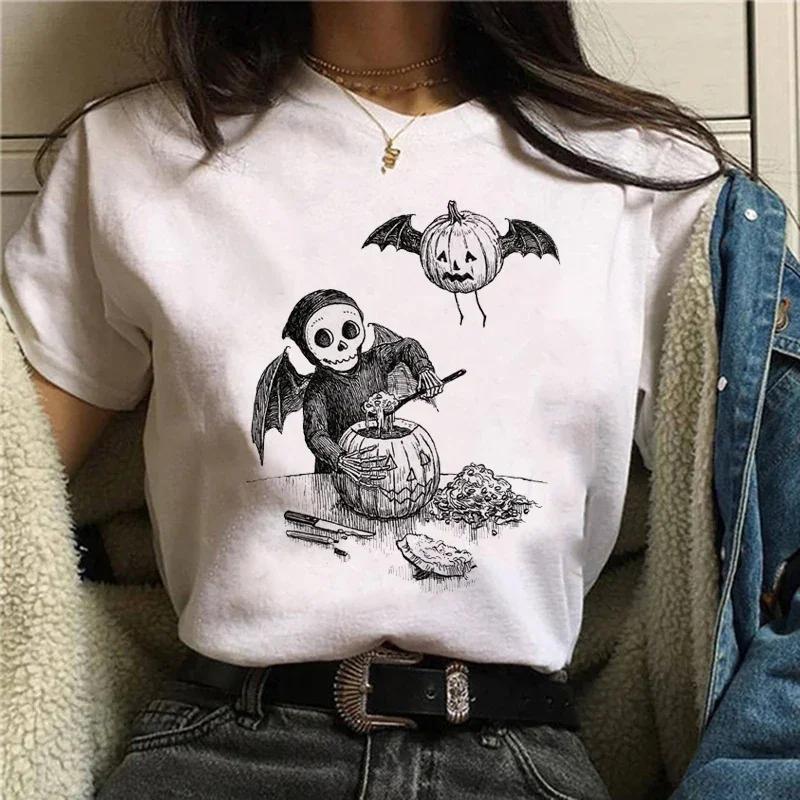 90s Trendy Sweatshirt Halloween Witch Style Trendy Shortsleeved Unisexs Tshirt Cartoon Fashion Printed Top Pattern Aesthetic S