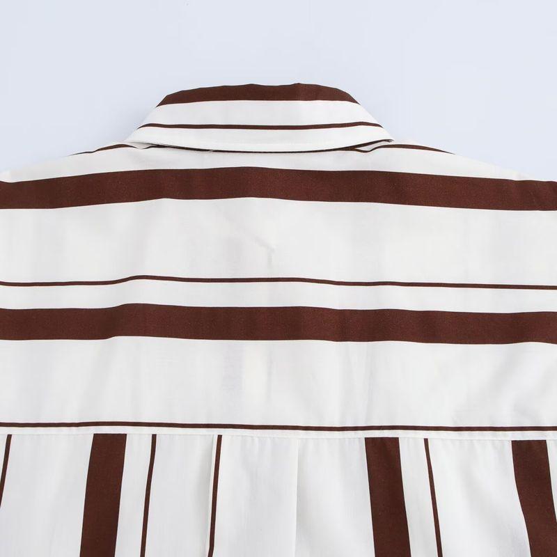 Kaslead New Arrival Women's Fashion Style Stripes Poplin Cotton Long Sleeves Lapel Shirt 2262115 062