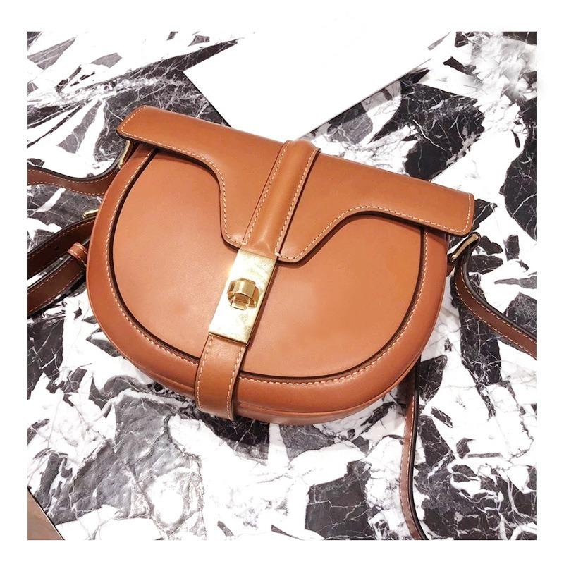 

New trendy fashion semi-round saddle bag cecilia bag cowhide small bag lock single shoulder oblique span mini bag