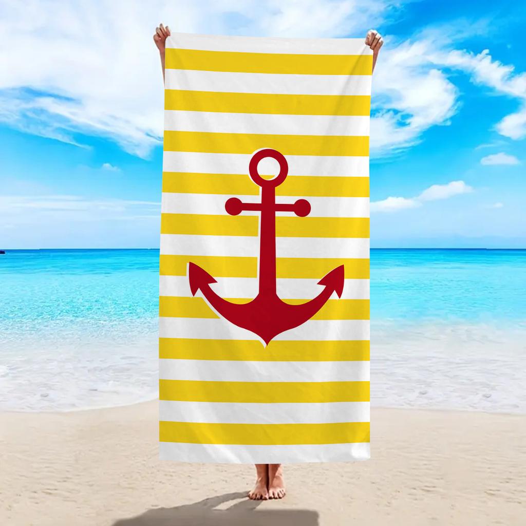 1pc Ultra-fine Fiber Colored Striped Boat Anchor Printed Beach Towel Suitable for Camping, Beach, Swimming Essential Beach Towel