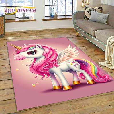 Alfombra de Dibujos Animados Lindo Unicornio Niña Regalo para el Hogar Sala de Estar Dormitorio Sofá Felpudo Decoración, Alfombra para Área de Juego Infantil Alfombra Antideslizante para Piso