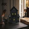 Gothic Home Decor Accessories Lighted Halloween Village House Statue with LED Light, Black Spooky Figurine for Tabletop Holiday Inspired Interior