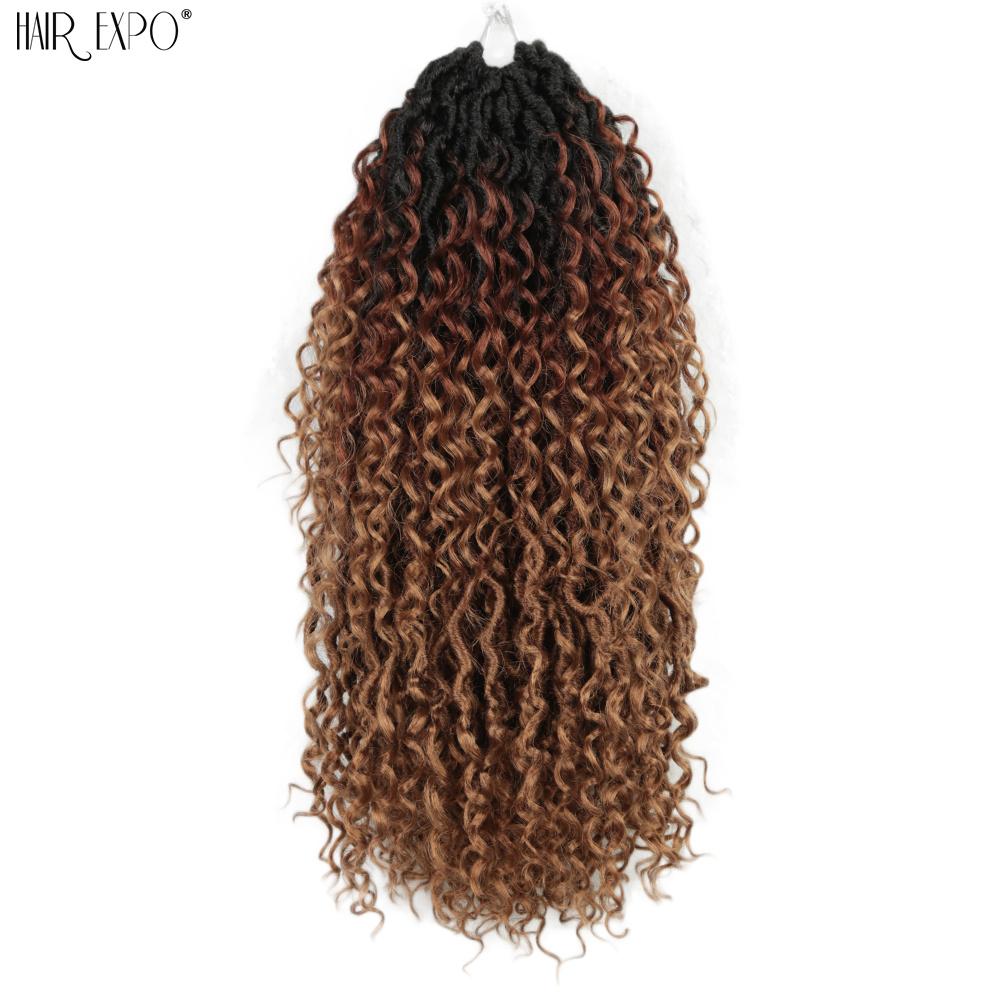 14-26"Goddess Locs Crochet Braids Hair Natural Synthetic Braiding Hair Extension Ombre River Faux Locs With Curly Hair Expo City