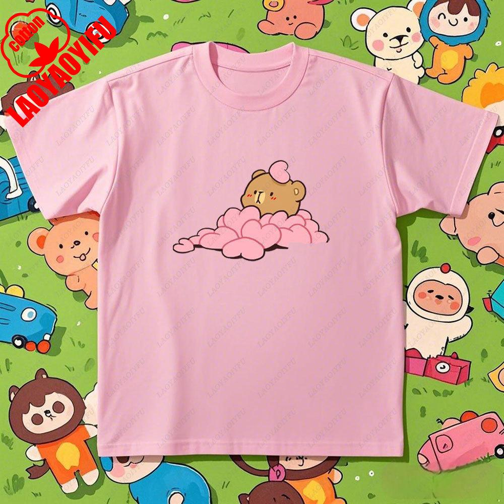 Kawaii Women Unisex Matching Milk and Mocha TShirt Cartoon Anime Print Cotton Tee Funny Couple Tshirts Summer Casual Shirt Tops