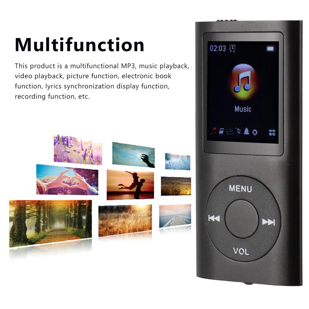 Portable MP3 Music Player 1.8inch TFT Screen HiFi Sound 7 Sound Effect Modes USB Rechargeable Digital Video Music