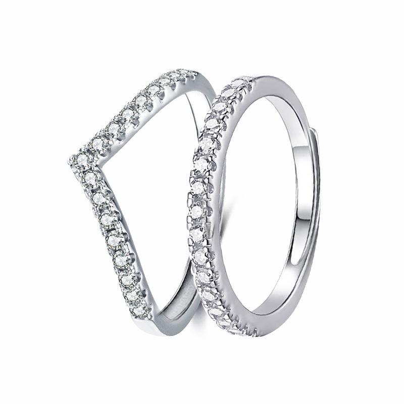 Douyin Adjustable V-Shaped Simulated Moissanite Diamond Ring for Women