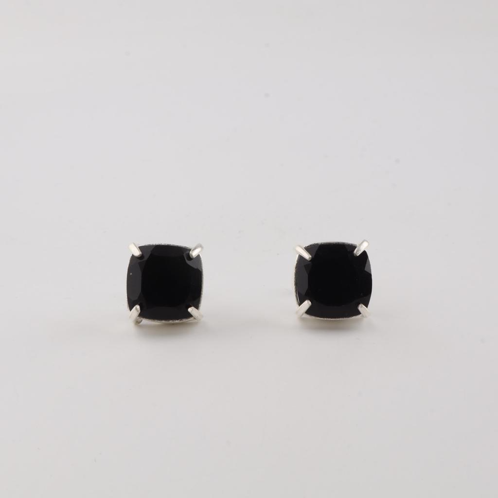 Black Onyx Gemstone 925 Sterling Silver Handmade Jewelry Cushion Earring 1" Gift For Women EE-181-15