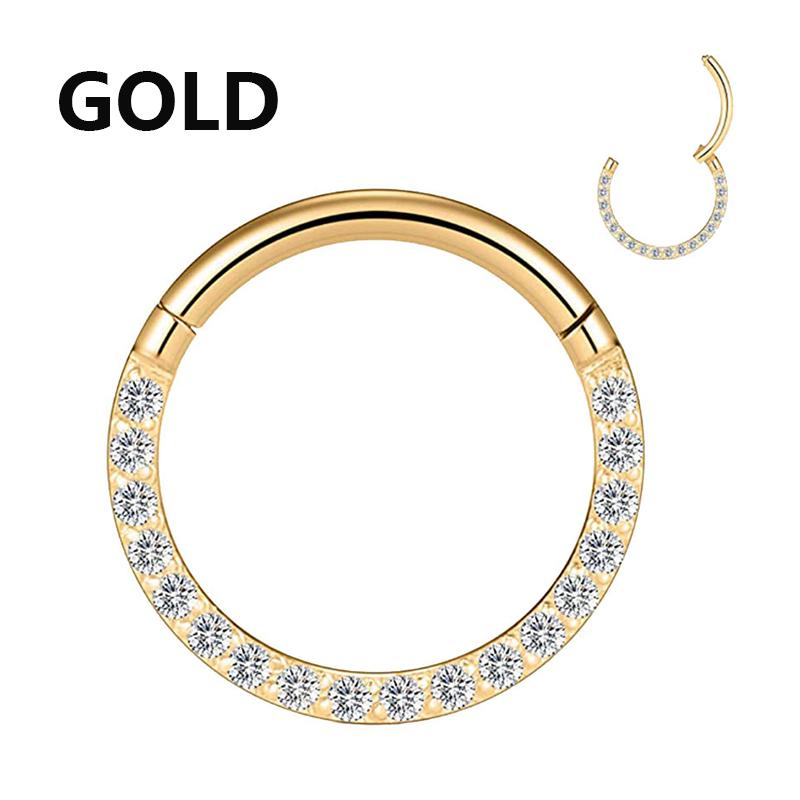 

Steel Hinged Segment Hoop CZ Stone Nose Ring Nipple Clicker Ear Cartilage Tragus Helix Lip Earring Piercing Body Zircon 1.2X6mm