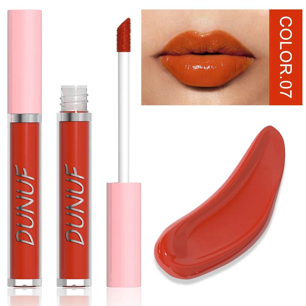 DUNUF Water Light Lip Glaze Mirror Glass Nude Pink Brown 16 Colors Highly Pigmented Lip Gloss Hydrating Sexy Red Lipstick Makeup
