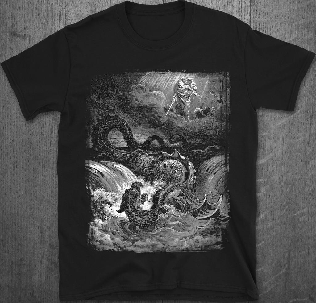 Maglietta Leviathan Slayer | Maglietta Arte Biblica Oscura di Gustave Doré | Maglietta Grafica Mostro Marino