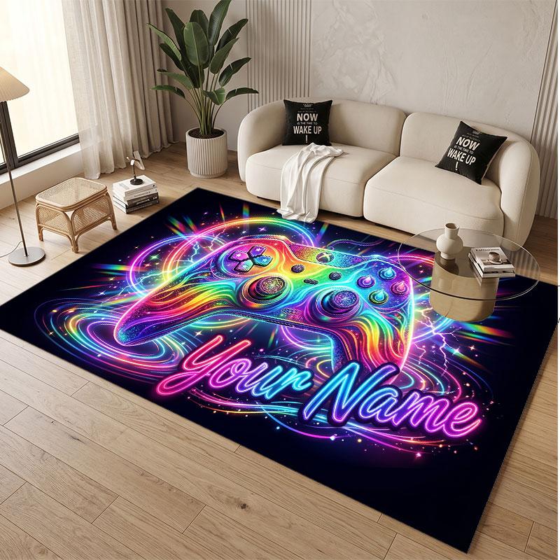 Game Controller Theme Soft Crystal Velvet Rug Custom Name & Text Print Non Slip Floor Rug for Bedroom Living Room