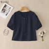 ZANZEA Women Casual Round Neck Solid Color Loose Half Sleeve Blouse