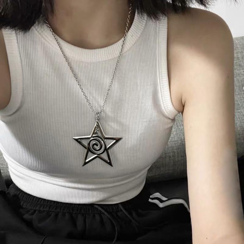 Adjustable Chain Star Pendant Necklace Y2K Spirals Rune Clavicle Chain Durable Choker Punk Hip Hop Jewelry Women Girl