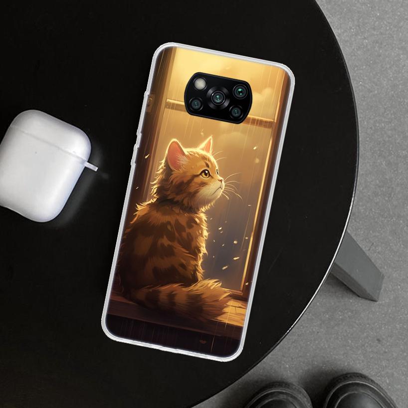 Anime Cat Rain Animal Phone Case Cover for Xiaomi Poco X6 X5 X7 Pro F7 Ultra Redmi 15C 15 13C 13 12C 12 10C 10 10A 9C 9A 9T 9 Co