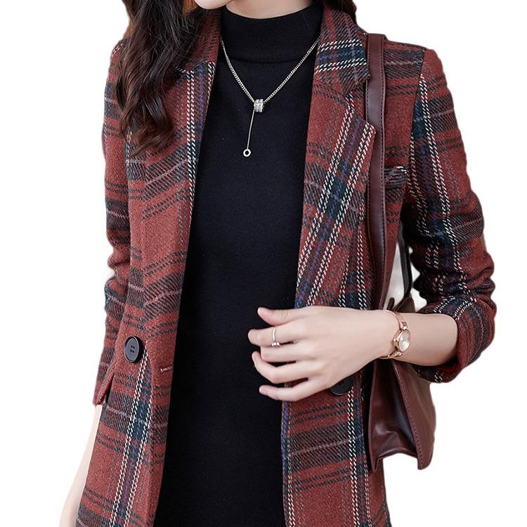 Women's Spring & Autumn Cross-Grid Blazer: Korean Business Casual British Style