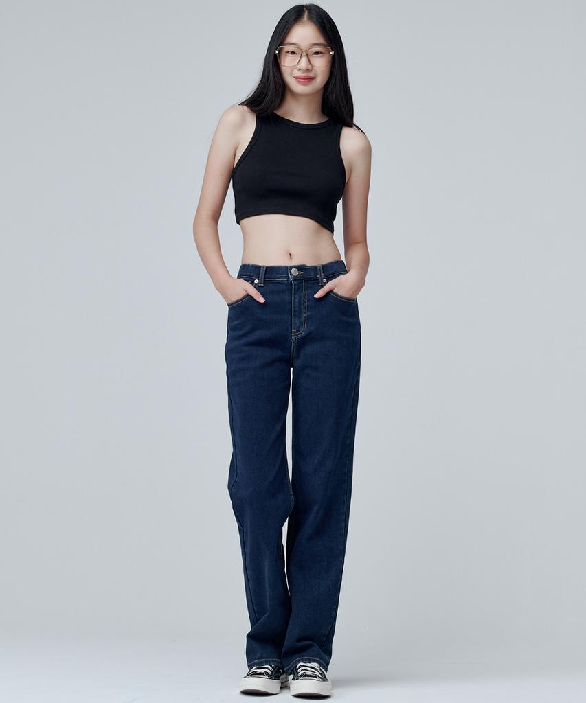 Marop 9101 Brushed High-Rise Wide Denim Pants (Dark Indigo)