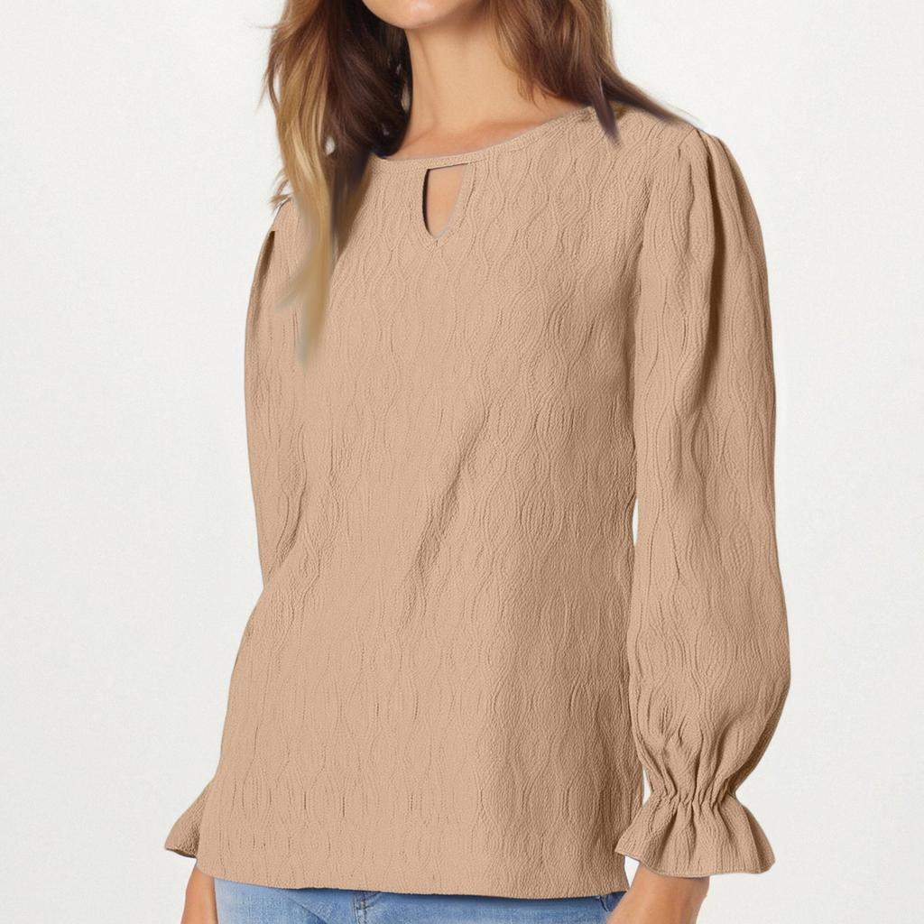 Women's Casual And Fashionable Color Round Neck Sleeve Long Sleeved Top