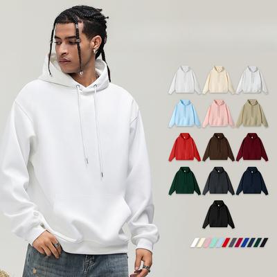 Youthful Popular Autumn Winter 350G Basic Solid Color Pure Cotton Hoodie Trendy Brand Loose Men's Huacai Fashion Hoodie