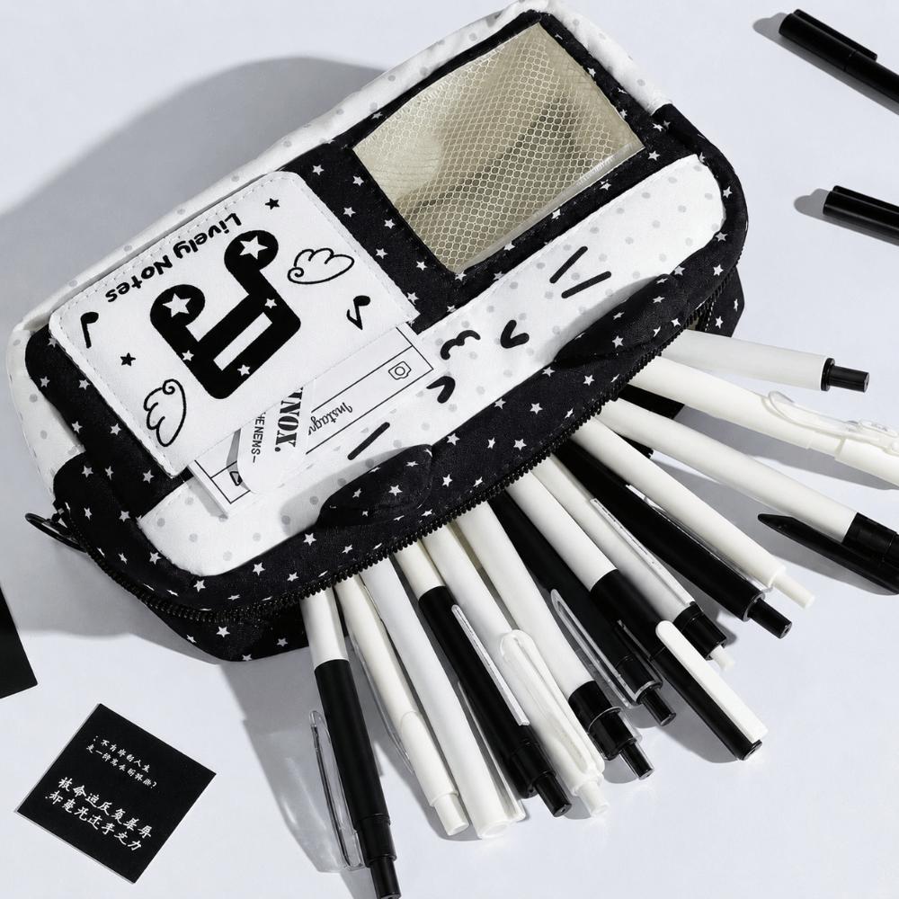 Music Note Star Print Pen Bag Cat Ear Design Stationery Bag Portable Pencil Case  Stationery Gift