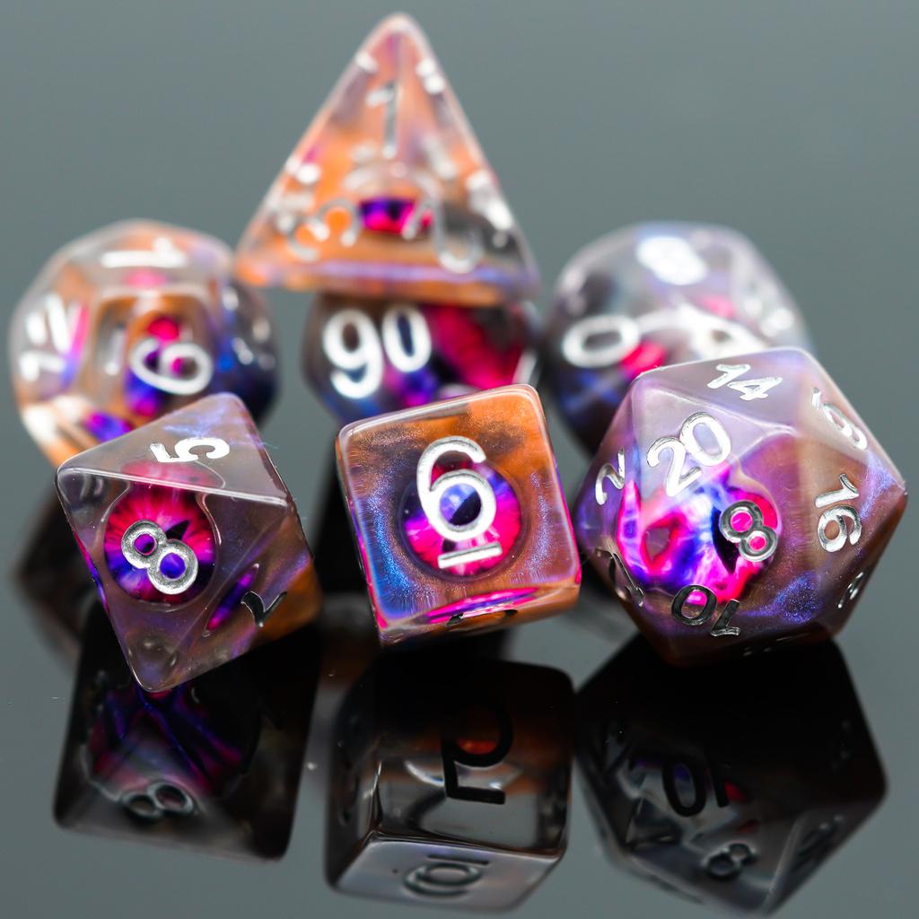 Cusdie Dragon's Eyes Dice DND 7Pcs Eyeball D4-D20 Polyhedral Dice Set for Dungeons & Dragons Tabletop Role Playing Board Games
