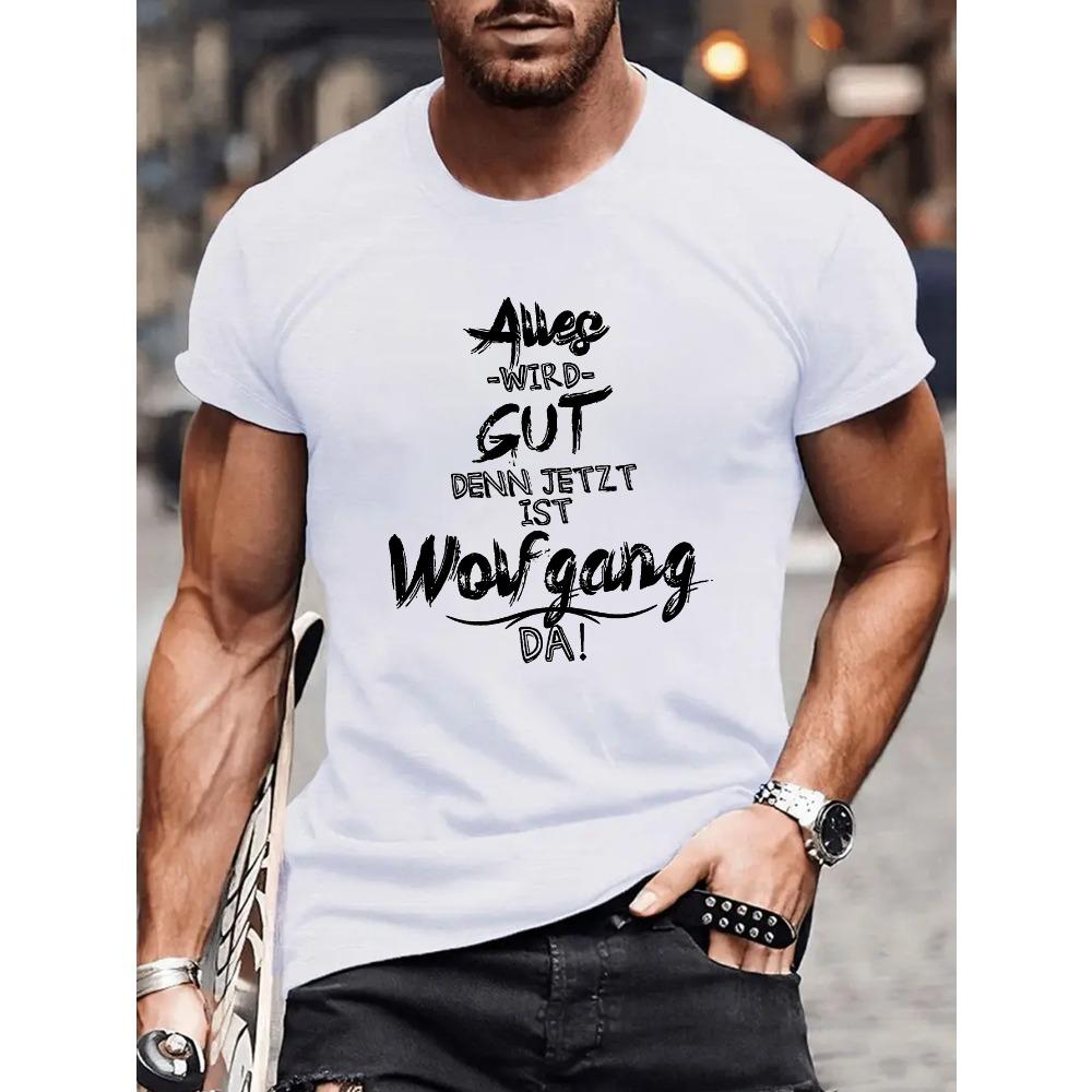 

Европейские размеры Мужская футболка с коротким рукавом Wolfgang - Повседневный летний топ с круглым вырезом и принтом Wolfgang, Машинная стирка, Дышащая рубашка S белый