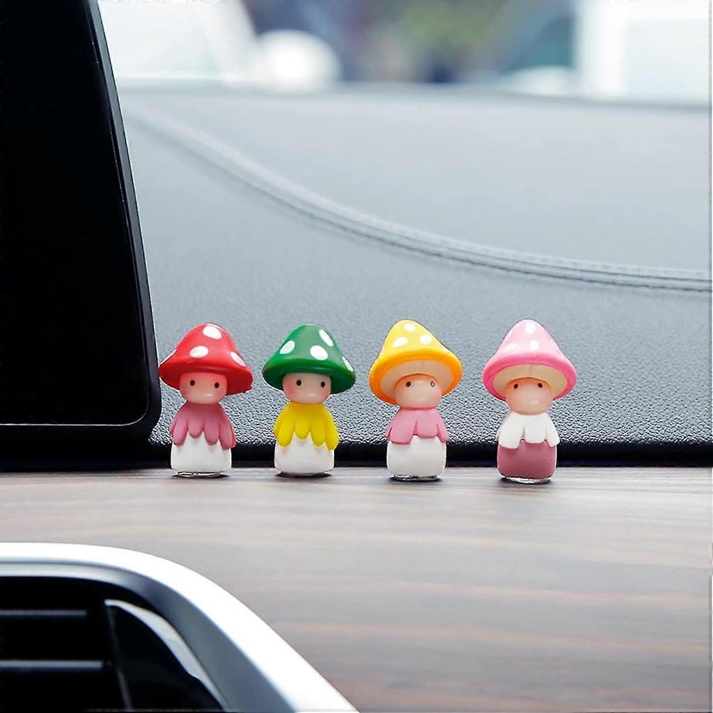 4 Pcs Car Interior Mini Mushroom Frigurines Dashboard Decorations Cute Decoration For Vehicle Room Cake - DD